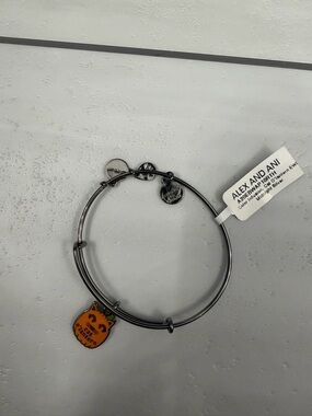 Alex and Ani Silver-Tone Bangle with Orange Pumpkin Charm